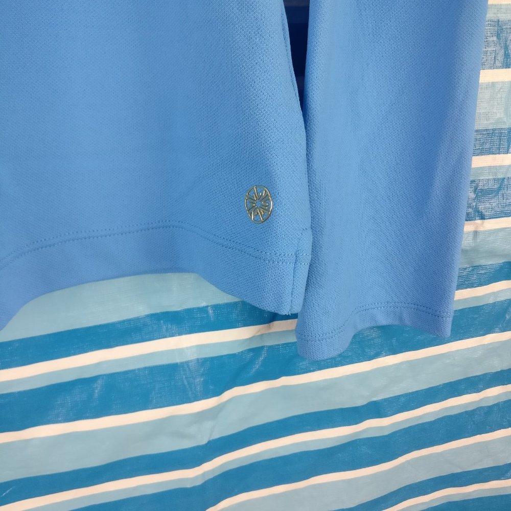 Lilly Pulitzer UPF 50+ Luxletic Frida Polo LSleeve S Blue Mandarinneck Crotchet - Picture 4 of 7